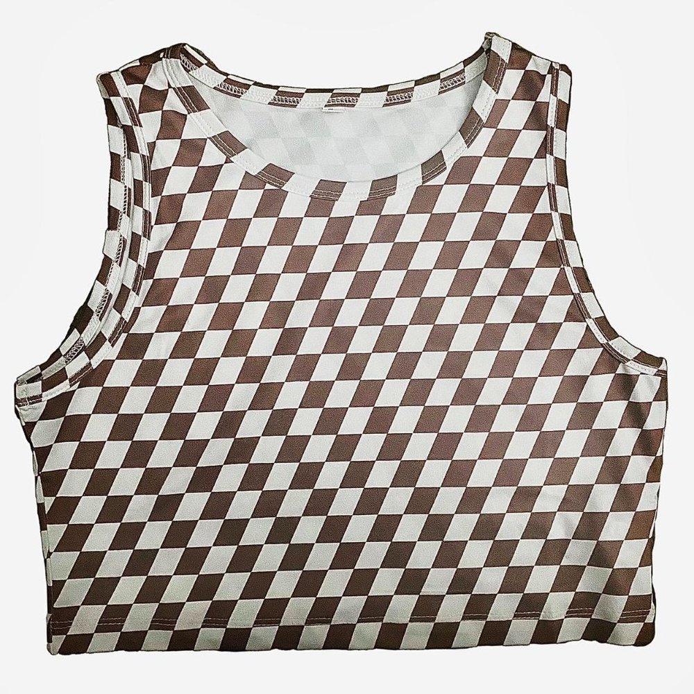 Checkered Print Crop Tank Top